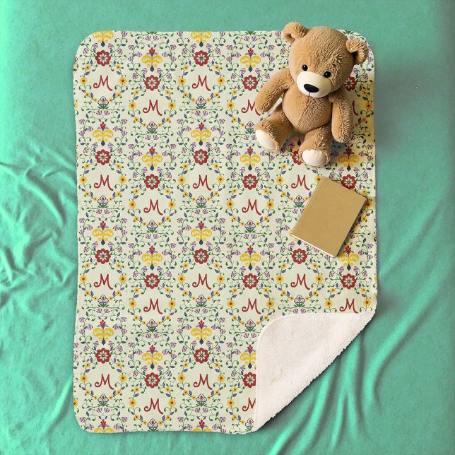 Skandinavisches Rosemaling Monogram Muster Nordic Sherpadecke (Von Creator hochgeladen)