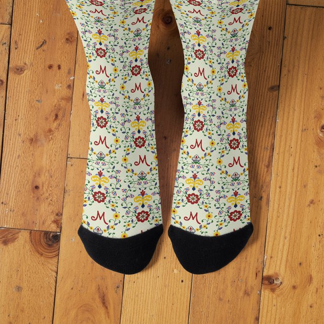 Skandinavisches Rosemaling Monogram Muster Nordic Socken (Von Creator hochgeladen)