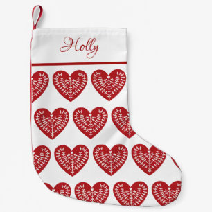 Skandinavisches rotes Herz-personalisierter Kleiner Weihnachtsstrumpf