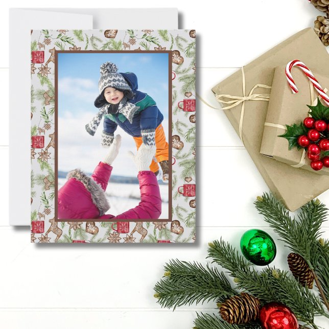 Skandinavisches Rustikales Foto Weihnachten (Nordic Scandinavian Folk Art One Photo Christmas Card)