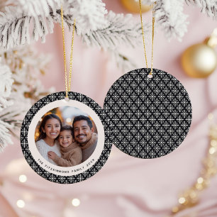 Skandinavisches Schwarz-Weiß-Schneeflocken-Foto Keramik Ornament