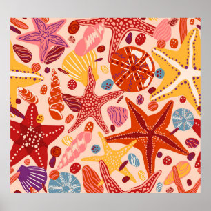 Skandinavisches Sommermeer: Starfish-Muster Poster