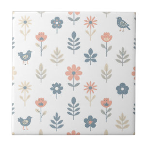 Skandinavisches Volkskunst-Blumen-Vogel-Muster Fliese