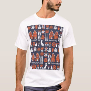 Skandinavisches Volkskunst-Vintage-Muster T-Shirt