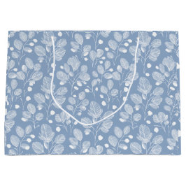 Skandinavisches weiches blaues Blatt weißes Blumen Große Geschenktüte