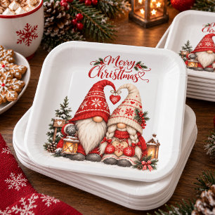 Skandinavisches Weihnachts-Tomte-Paar Feierparty Pappteller