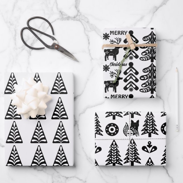 skandinavisches Weihnachtsdesign Geschenkpapier Set (Vorderseite)