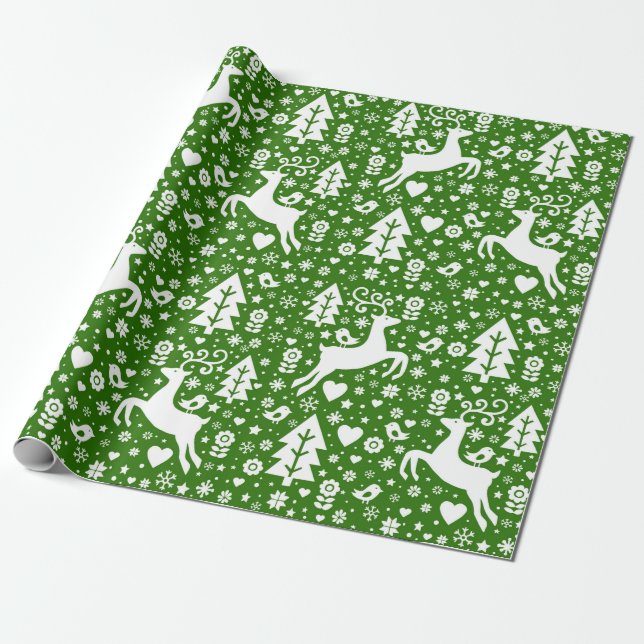 skandinavisches Weihnachtsmuster Geschenkpapier (Ungerollt)