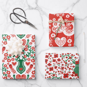 Skandinavisches Weihnachtsmuster mit Antlern & Vö Geschenkpapier Set