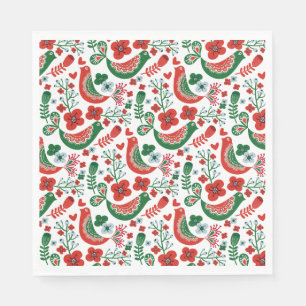 Skandinavisches Weihnachtsmuster mit Blume und Vög Serviette