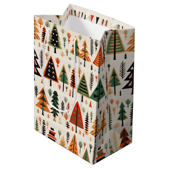Skandinavisches Weihnachtsmuster Mittlere Geschenktüte (Rückseite Schrägansicht)