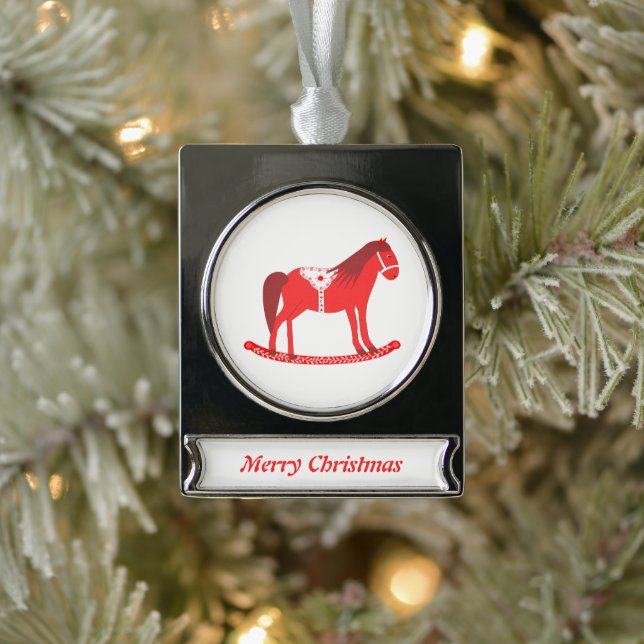 Skandinavisches Weihnachtsrockpferd Custom Banner-Ornament Silber (Baum)