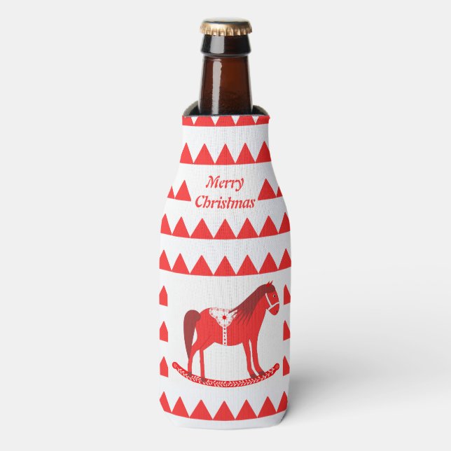 Skandinavisches Weihnachtsrockpferd Custom Flaschenkühler (Flaschenvorderseite)
