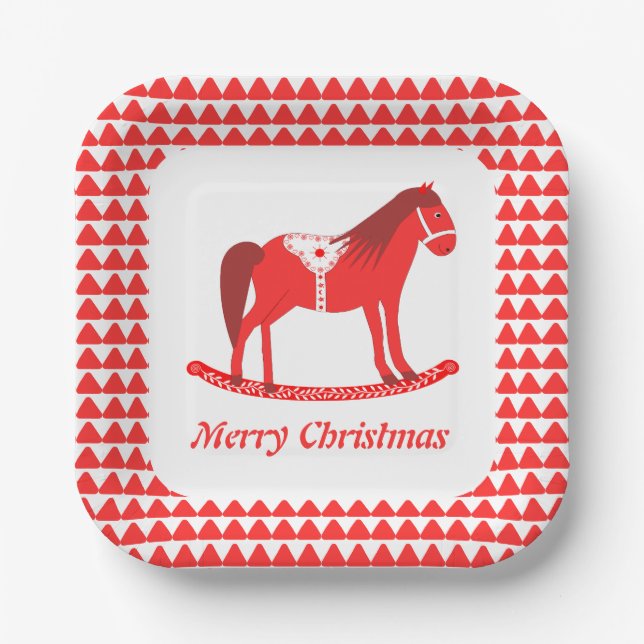 Skandinavisches Weihnachtsrockpferd Custom Pappteller (Vorderseite)