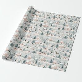Skandinavisches Weihnachtsvolk Art Deers Pine Tree Geschenkpapier
