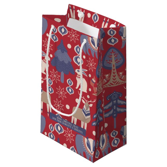Skandinavisches Weihnachtswald Personalisiert Kleine Geschenktüte (Vorderseite Schrägansicht)