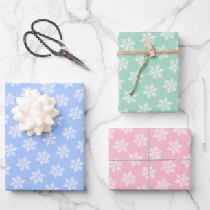Skandinavisches weißes Schneeflockenmuster auf Pas Geschenkpapier Set