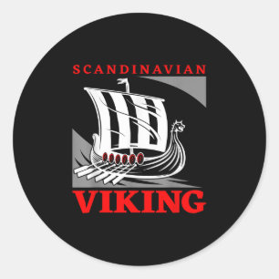 Skandinavisches Wikinger-Schiff Drachenboot Drakka Runder Aufkleber