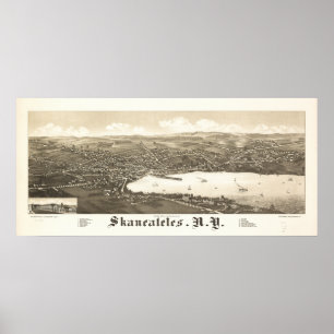 Skaneateles New York 1884 Antique Panoramabalkarte Poster