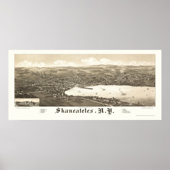 Skaneateles, NY Panorama Karte - 1884 Poster (Vorne)