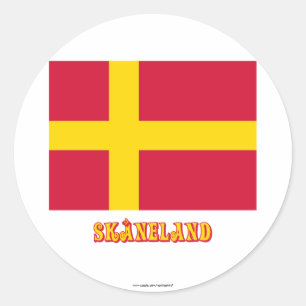 Skåneland-Flagge mit Namen Runder Aufkleber