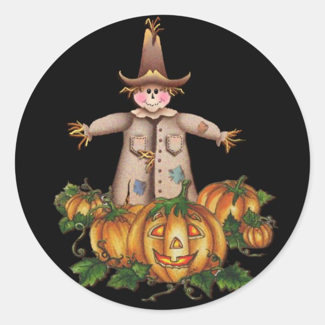 SKARECROW & PUMPKIN PATCH VON SHARON SHARPE RUNDER AUFKLEBER (Vorderseite)