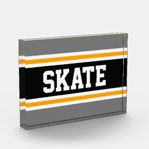 SKATE Athletic Gray Black Yellow Racing Streifen Fotoblock