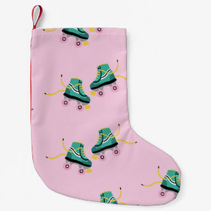 Skate der Retrowalze: rosa Muster. Kleiner Weihnachtsstrumpf