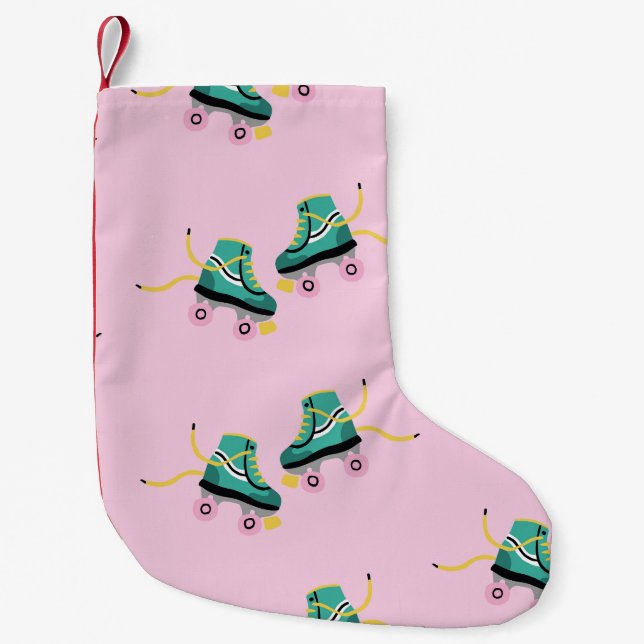 Skate der Retrowalze: rosa Muster. Kleiner Weihnachtsstrumpf (Vorderseite)