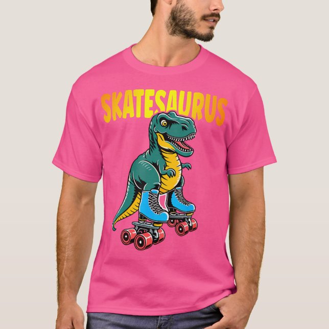 Skate Dinosaurier Roller Skaten Skatesaurus Roller T-Shirt (Vorderseite)