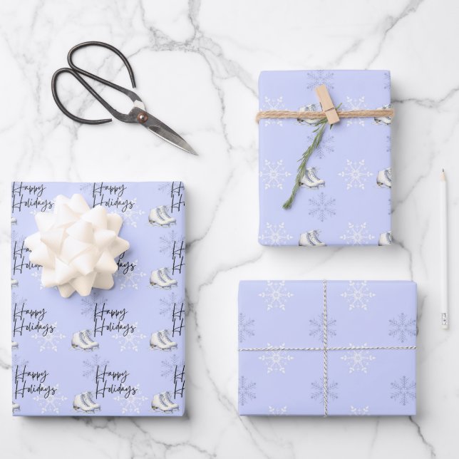 Skate Eis Schneeflocken Winter Wunderland Geschenk Geschenkpapier Set (Vorderseite)