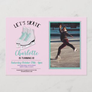 Skate Girls Pink Ice-Skaten Birthday Foto Einladung