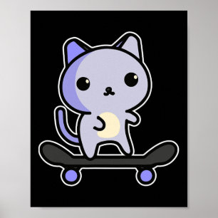 Skate Katze Kawaii Cartoon Grafik Männer Frauen Mä Poster