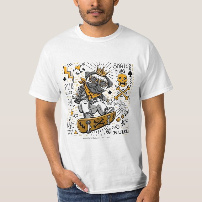 Skate King Pug T-Shirt (Vorderseite)