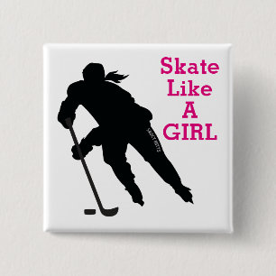 Skate Like a Girl Damen Hockey rosa Pin Button