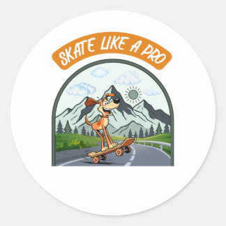 Skate Like A Pro Süßer Hund Skateboarder Classic Runder Aufkleber
