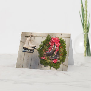 Skate mit Weihnachtskranz Feiertagskarte