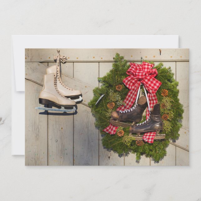 Skate mit Weihnachtskranz Feiertagskarte (Vorderseite)