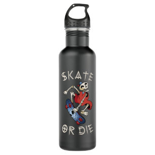 Skate oder die Grim Sensenmann Skeletton Skateboar Edelstahlflasche
