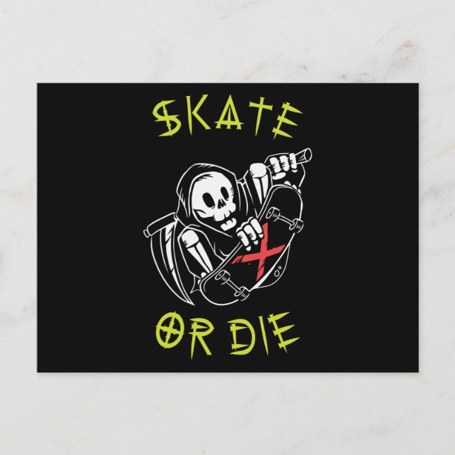 Skate oder die Grim Sensenmann Skeletton Skateboar Postkarte (Vorderseite)