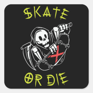 Skate oder die Grim Sensenmann Skeletton Skateboar Quadratischer Aufkleber