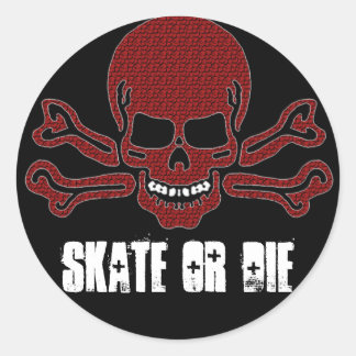 Skate oder die, rot strukturierter Schädel Runder Aufkleber