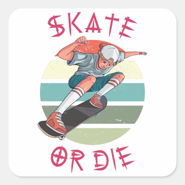 Skate oder die Skateboarder Boy Quadratischer Aufkleber (Vorderseite)