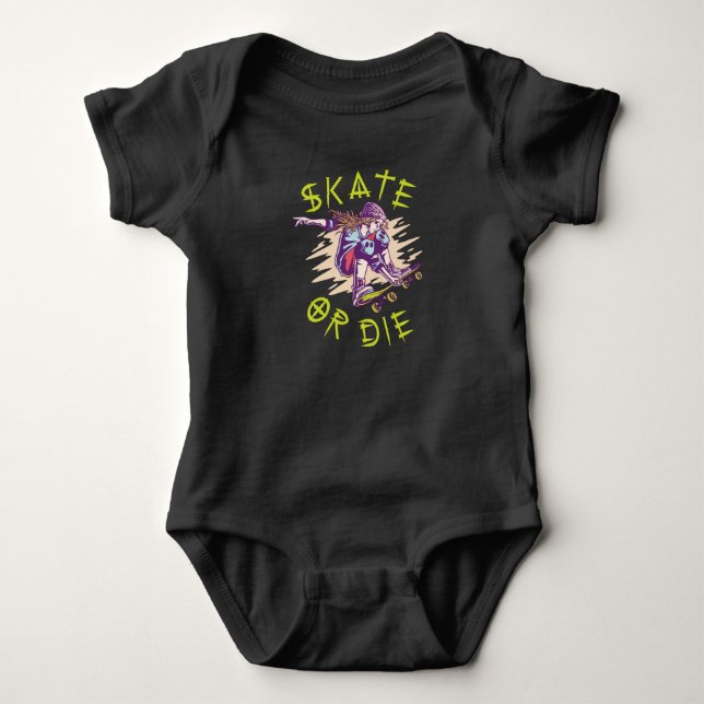 Skate oder die Skateboarder Girl Baby Strampler (Vorderseite)