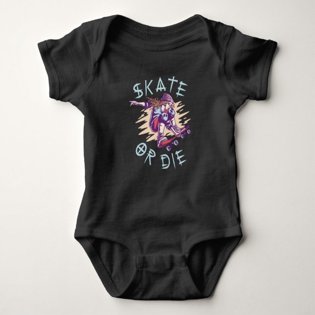 Skate oder die Skateboarder Girl Baby Strampler (Vorderseite)