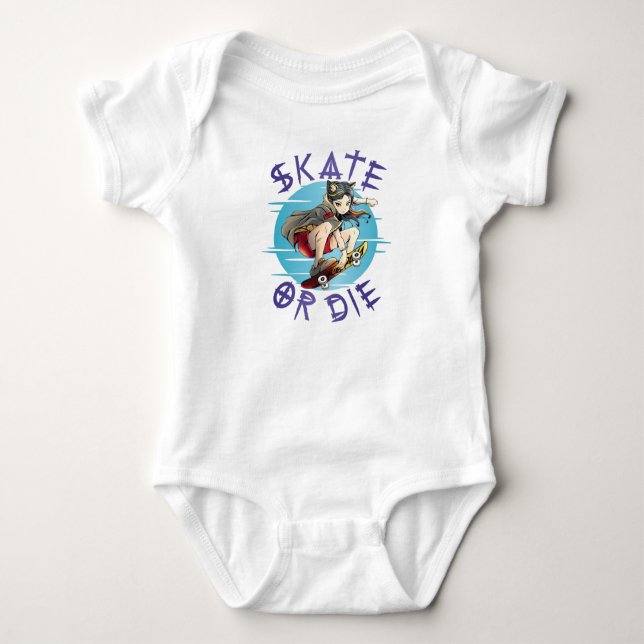 Skate oder die Skateboarder Girl Baby Strampler (Vorderseite)