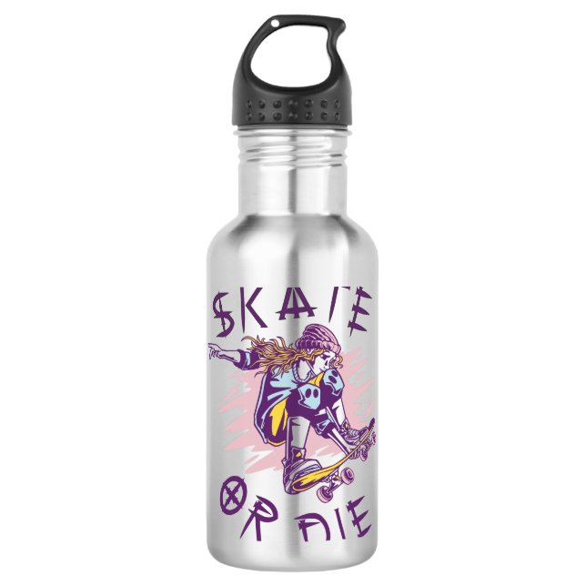 Skate oder die Skateboarder Girl Edelstahlflasche (Vorderseite)