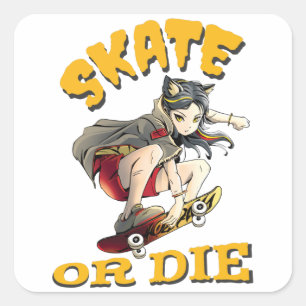 Skate oder die Skateboarder Girl Quadratischer Aufkleber