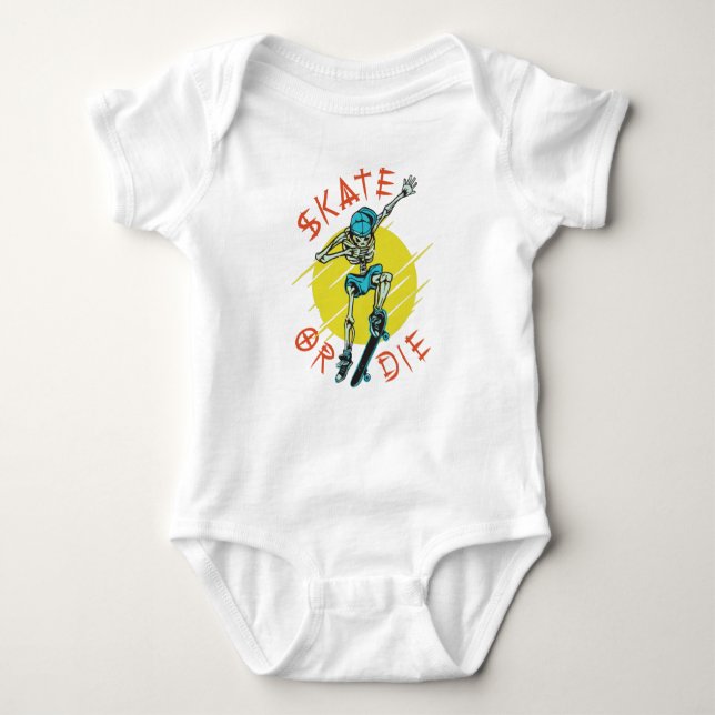 Skate oder die Skeleton-Skateboarder Baby Strampler (Vorderseite)