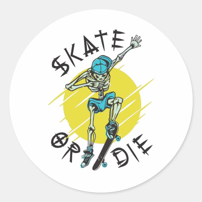 Skate oder die Skeleton-Skateboarder Runder Aufkleber (Vorderseite)